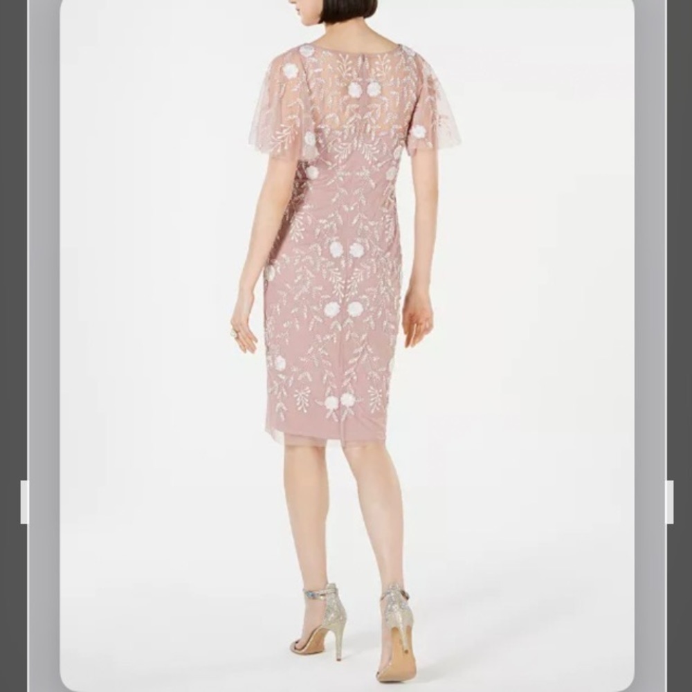 Adrianna Papell Embellished Flutter-Sleeve Sheath Dress in Dusted Petal/Ivory - Picture 2 of 13
